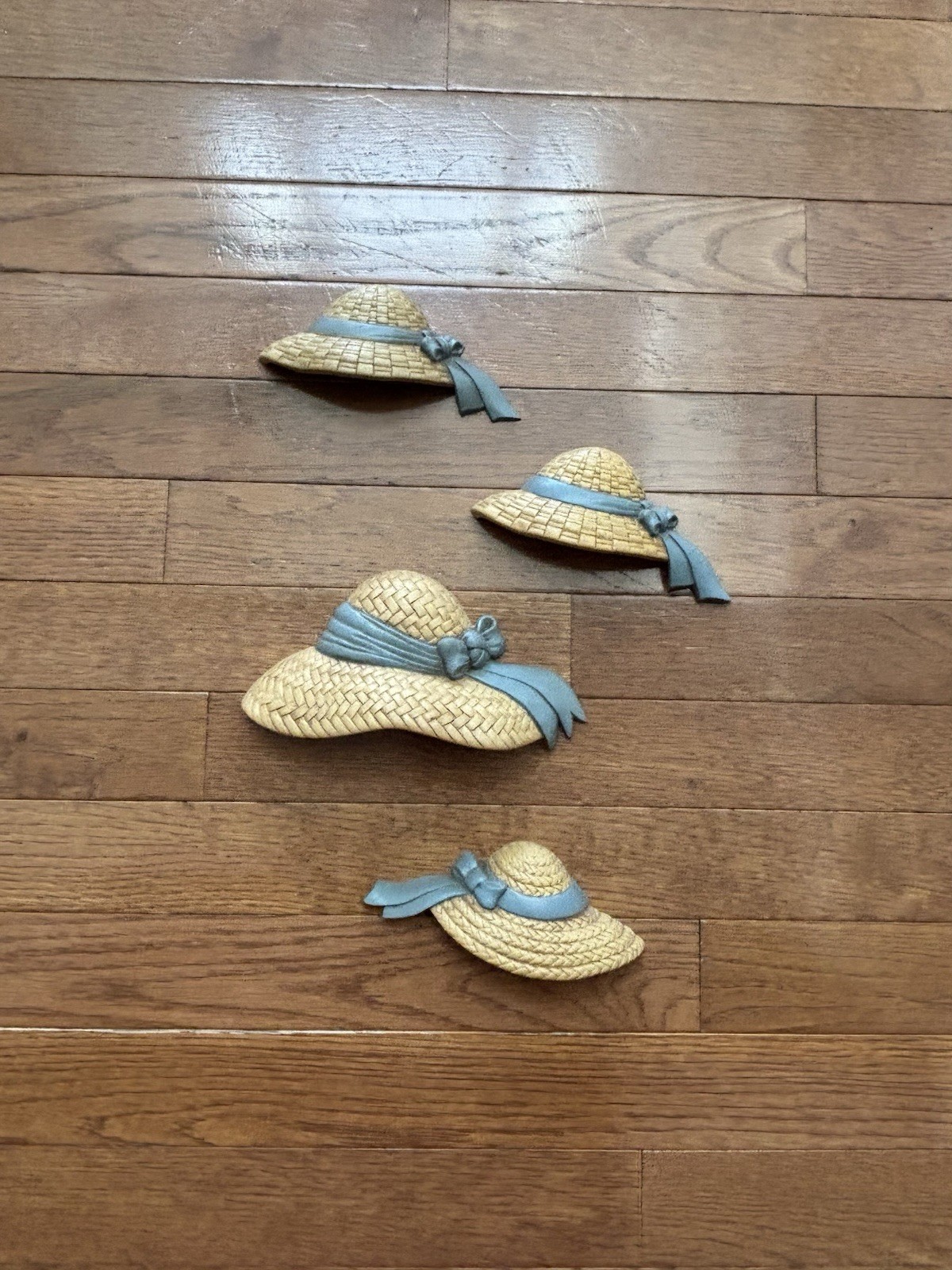 Vintage 1980's Burwood Straw Hat Set of 4 Wall Decor Plaques