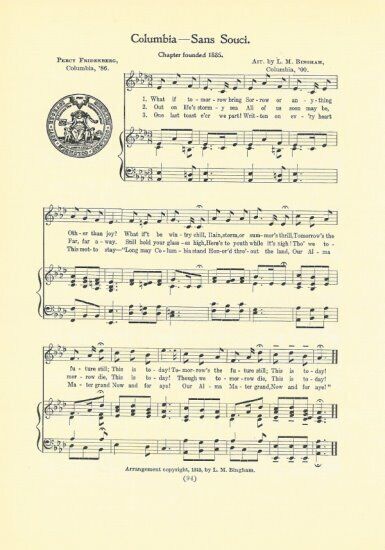 COLUMBIA UNIVERSITY Original Vintage Song Sheet w/School Seal c1937 \