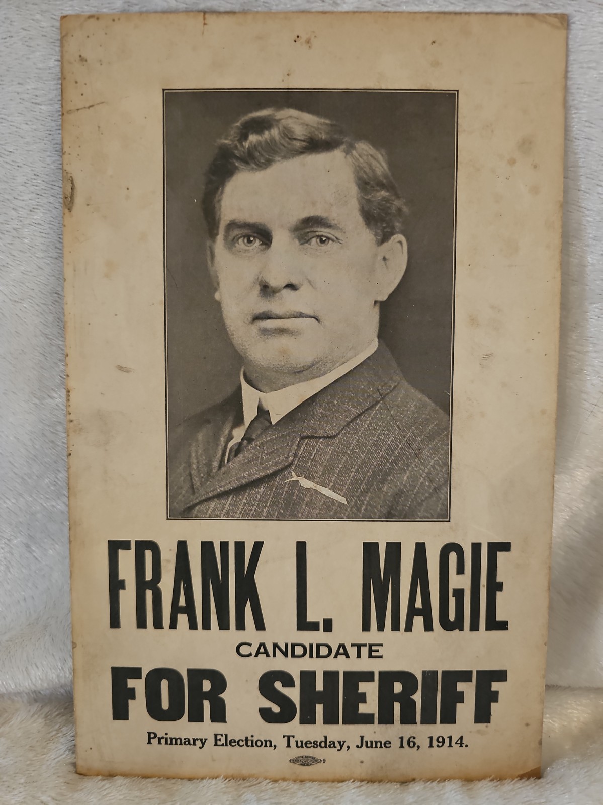 Vintage 1914 Sherrif Candidate Frank Magie Election Poster Printed Duluth MN USA