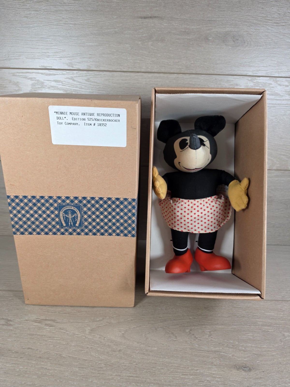 Disney Minnie Mouse Knickerbocker Antique Reproduction Doll New In Box W/COA