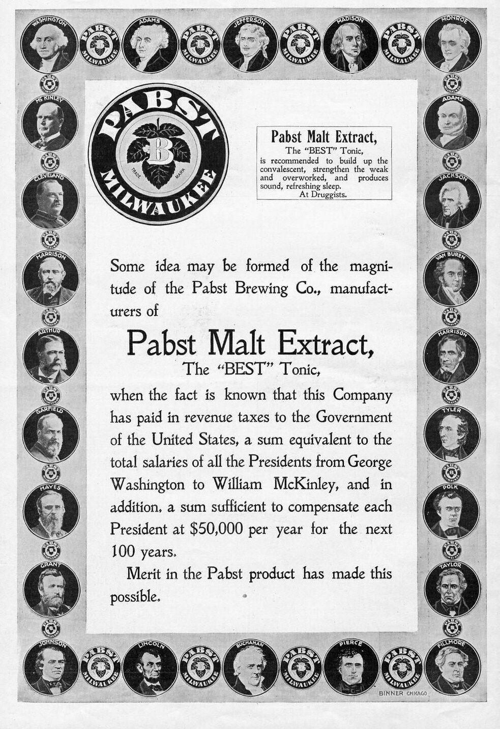 Pabst Brewing Company Manufacturers Of Pabst Malt Extract, Antique Advertisement