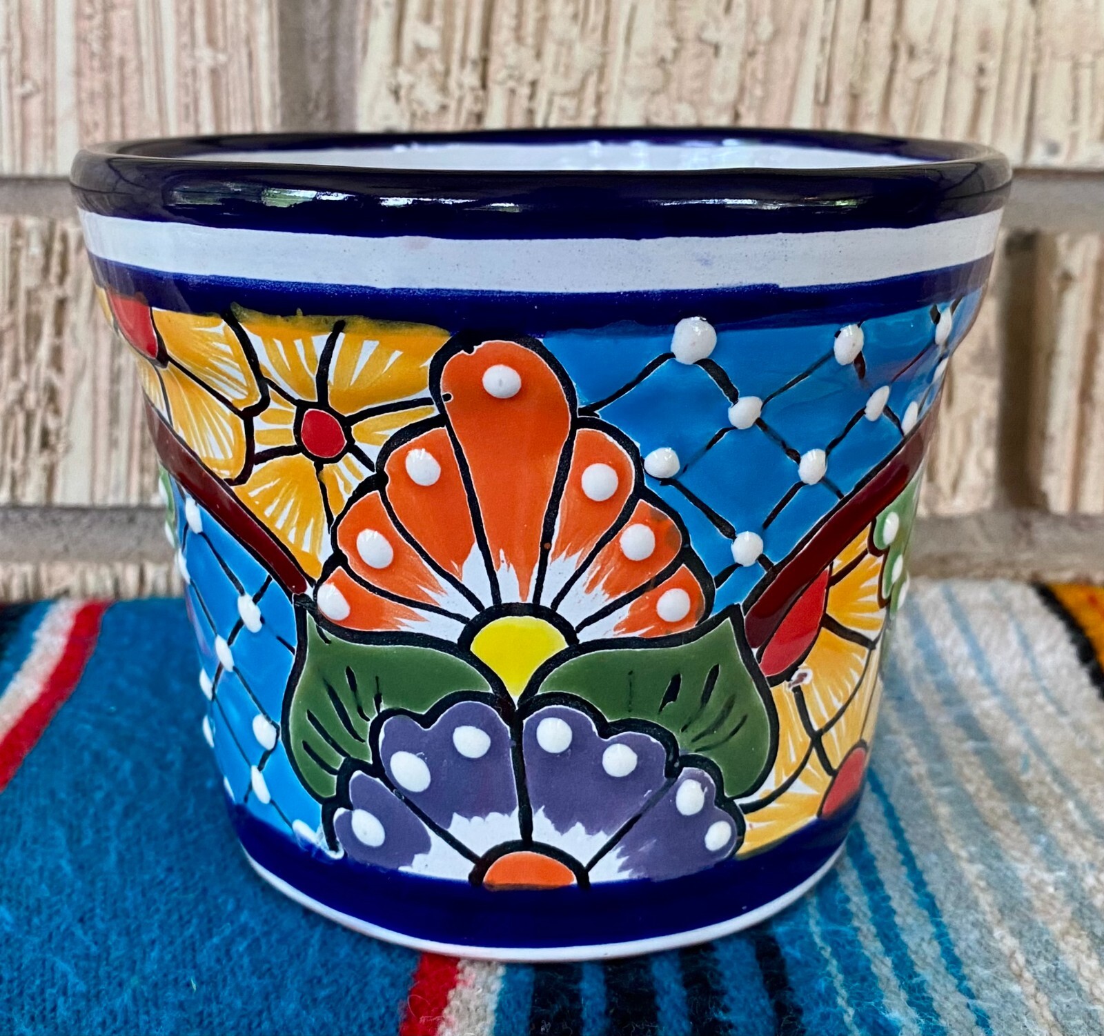 Mexican Ceramic Flower Pot Planter Folk Art Pottery Handmade Talavera #5
