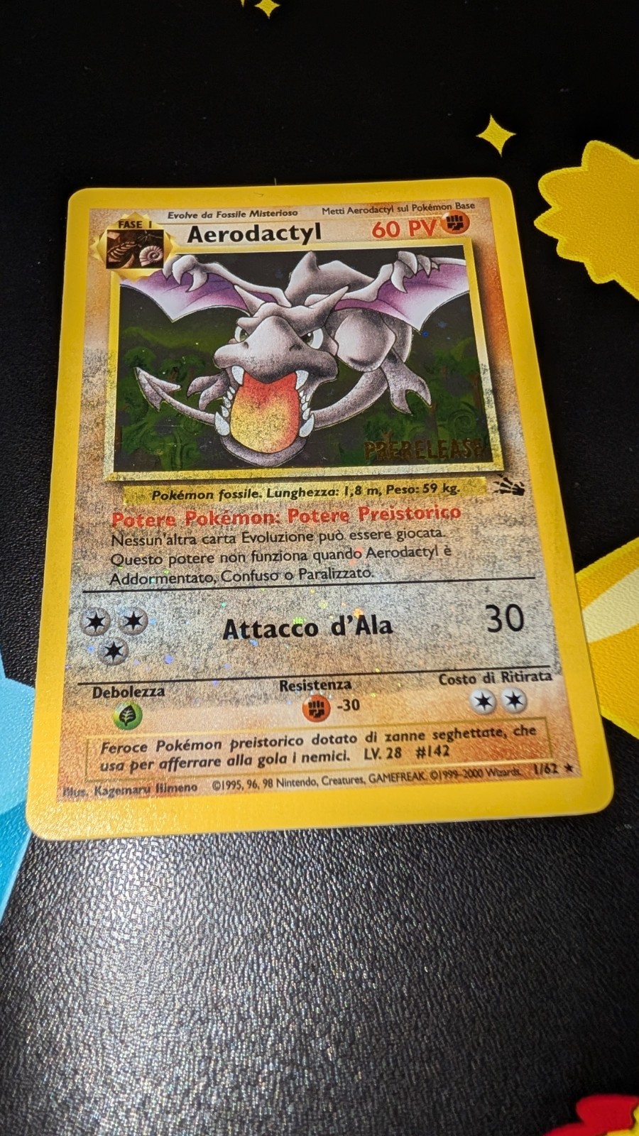 Aerodactyl Prerelease 1/62 HOLO Pokemon Italian Misprint Obstruction Error