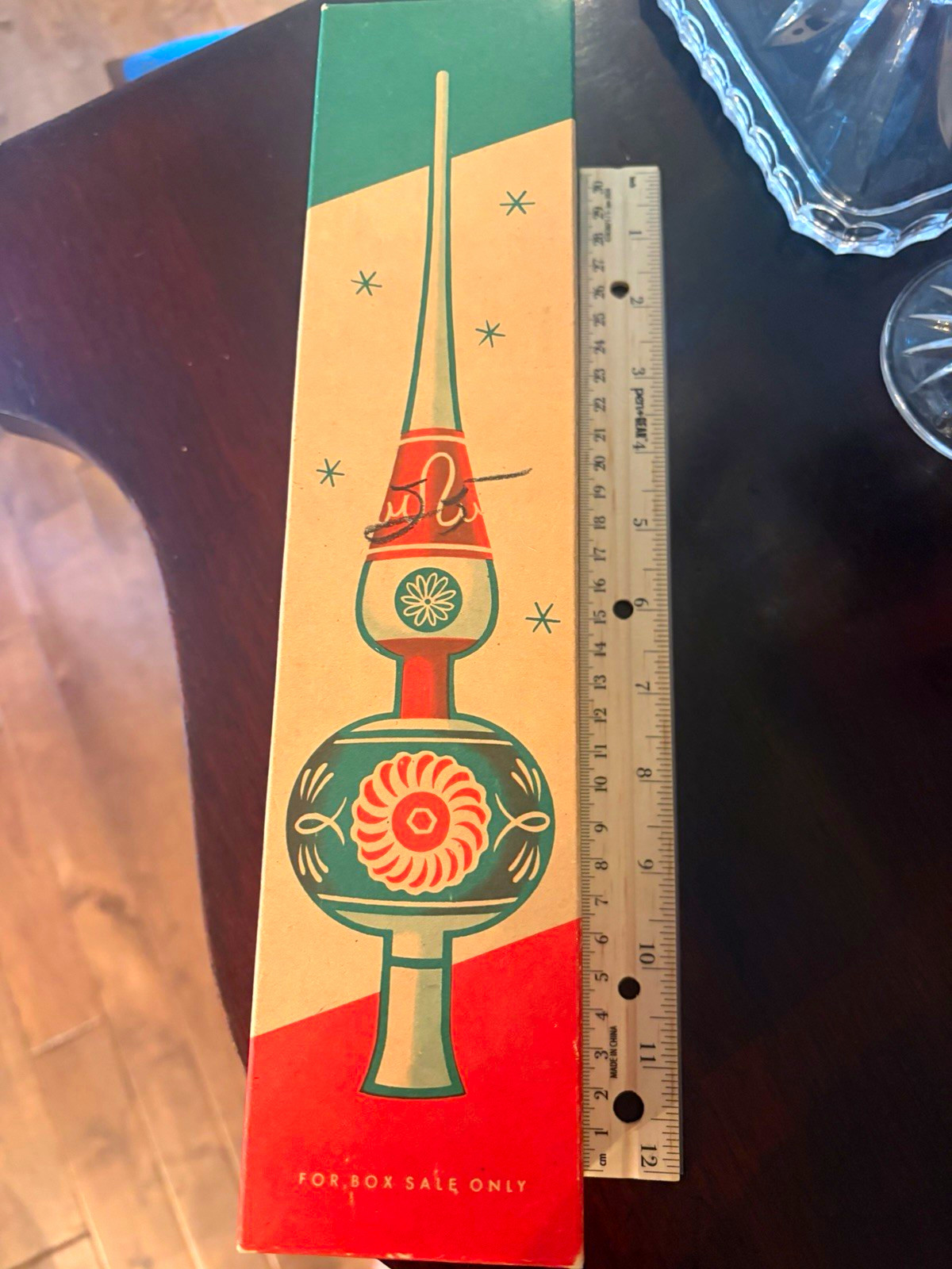 1940’s Shiny Brite Christmas Tree Topper Finial Red/Green/Silver in Original Box