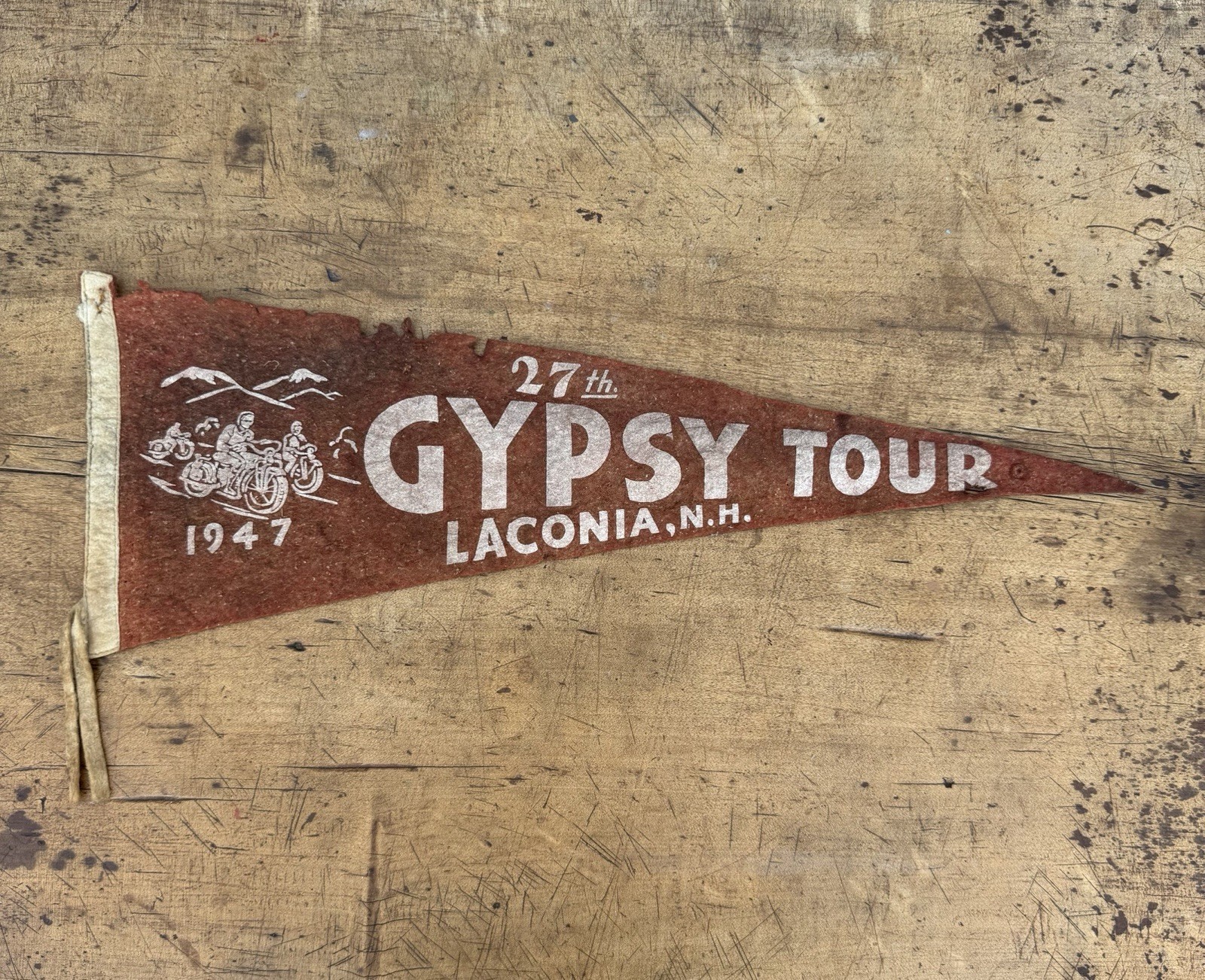 Vintage 1947 Gypsy Tour Pennant Laconia Harley-Davidson Motorcycle Indian 1940S 