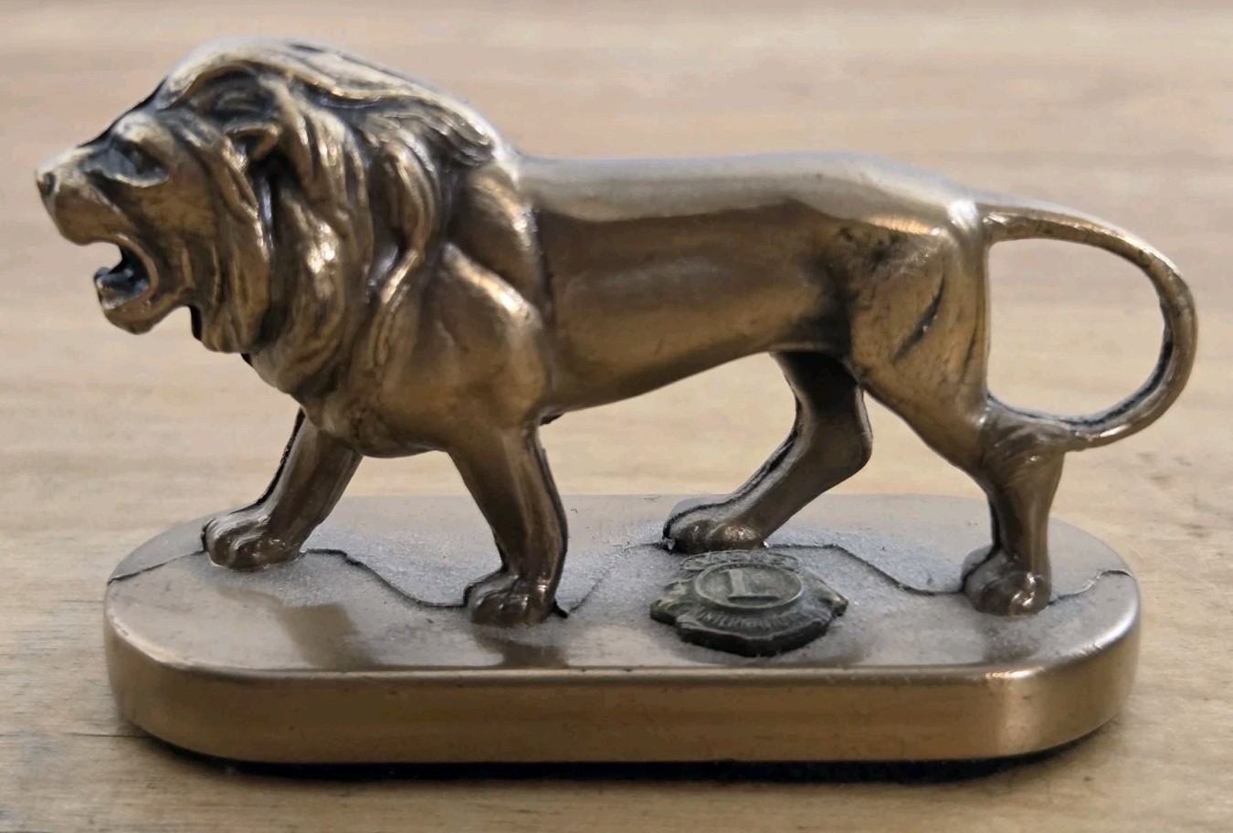 Lions Club International Brass Lion Figurine Paperweight 2 3/4 x 1 3/4 Vintage