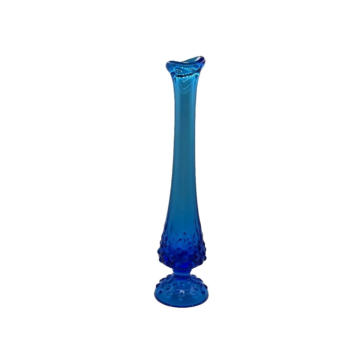 Vintage Fenton Hobnail Art Glass Colonial Blue Stretch Bud Vase 9.75 In 