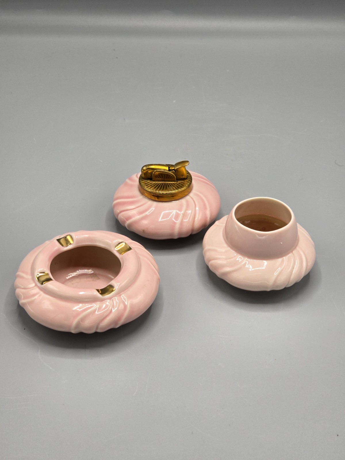 Vintage EVANS FINE CHINA SMOKING SET Groovy Mid Century Pink...