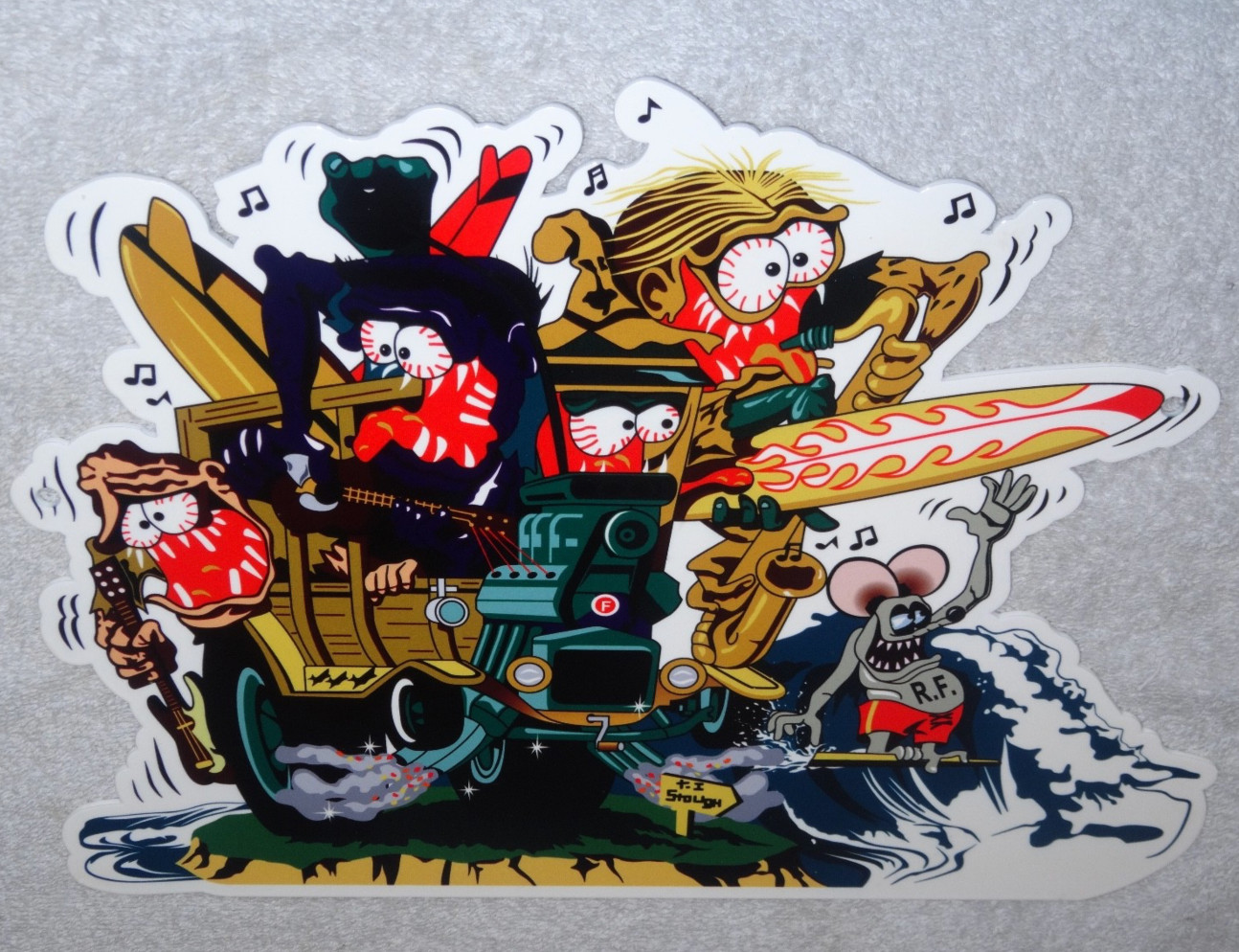 VINTAGE RATFINK SURFING 🏄 MONSTERS IN AUTOMOBILE PLAY GUITAR METAL GAS OIL SIGN