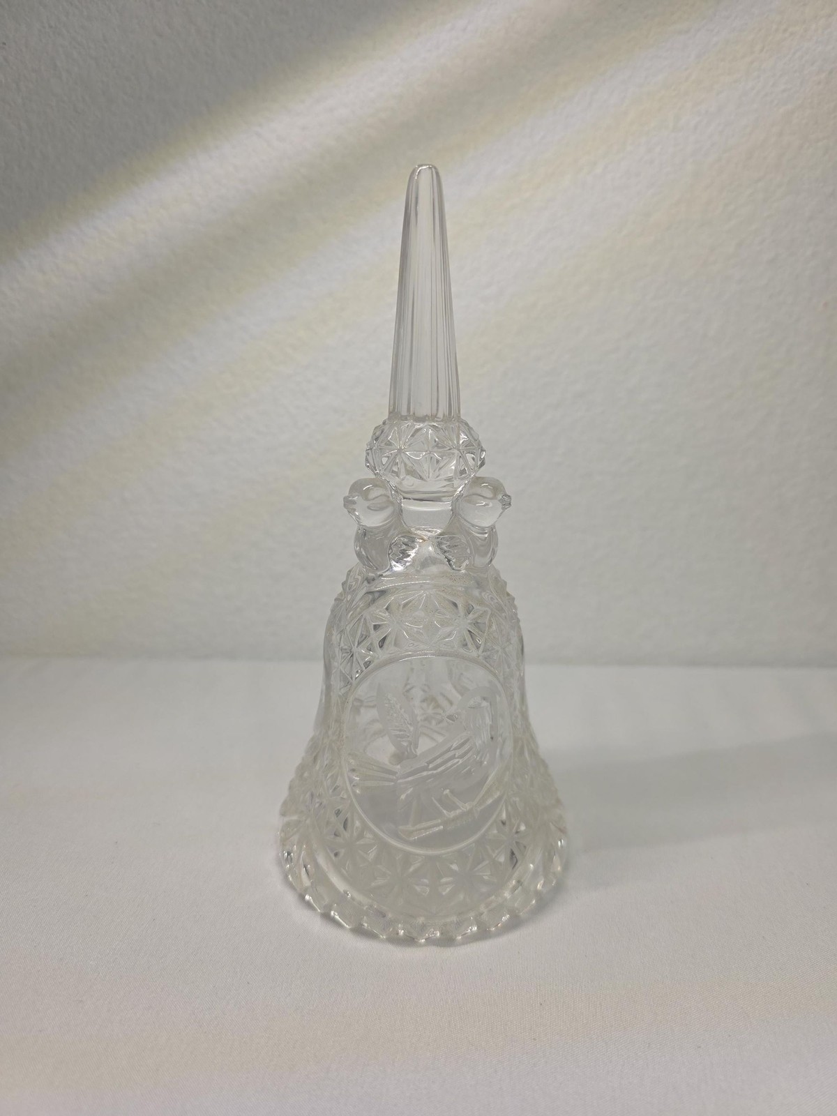 Vintage Pressed Glass Bell with Birds, Clear Crystal Style Cottage Farmhouse 