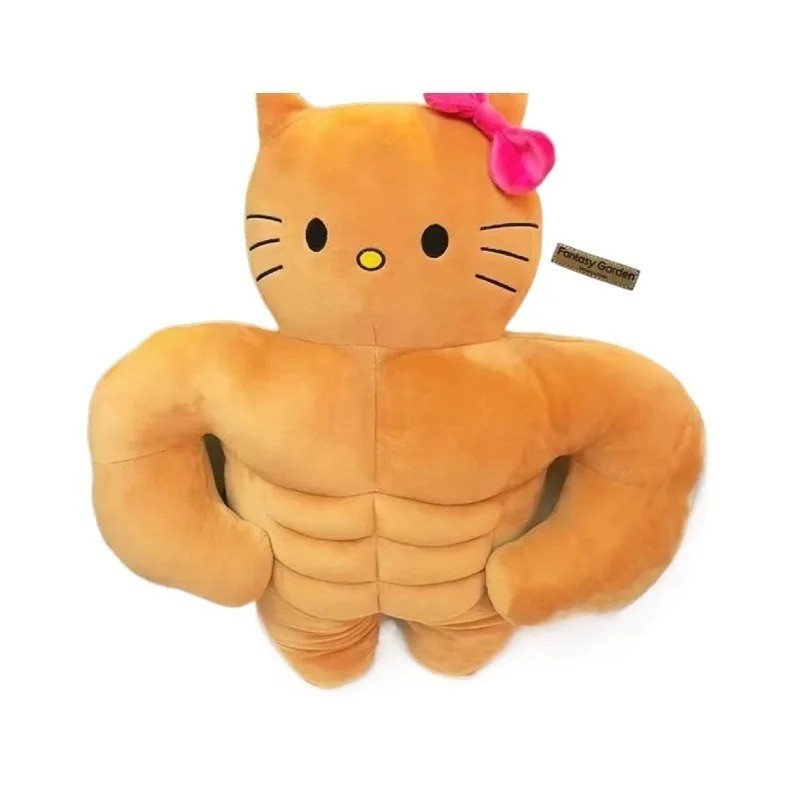 Buff hello kitty | Sanrio Kawaii Muscle Plush Funny Doll |
