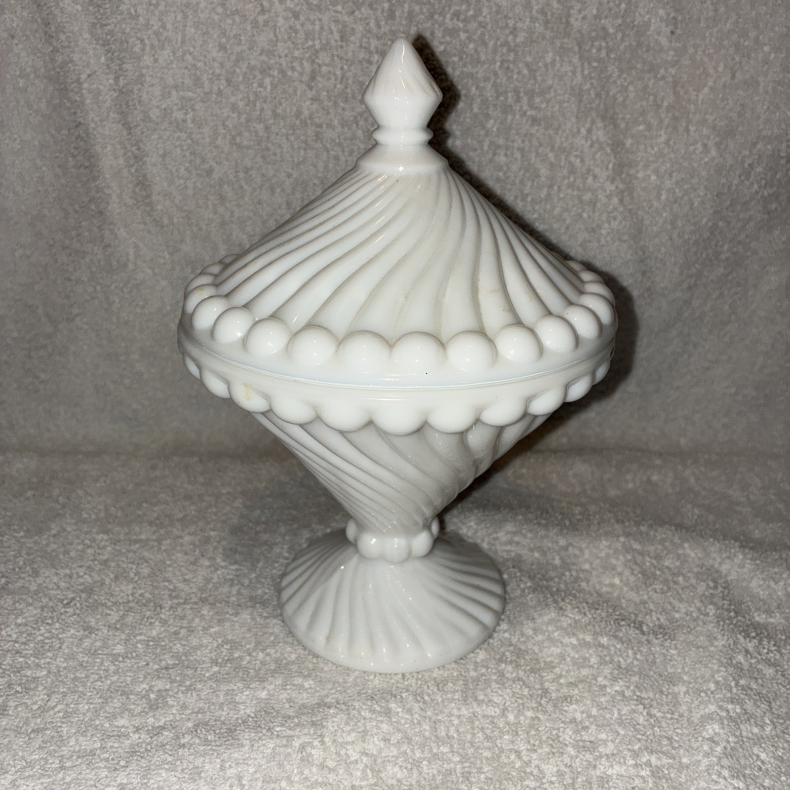 Vintage Westmoreland Milk Glass Swirl and Ball Pedestal Candy Dish with Lid