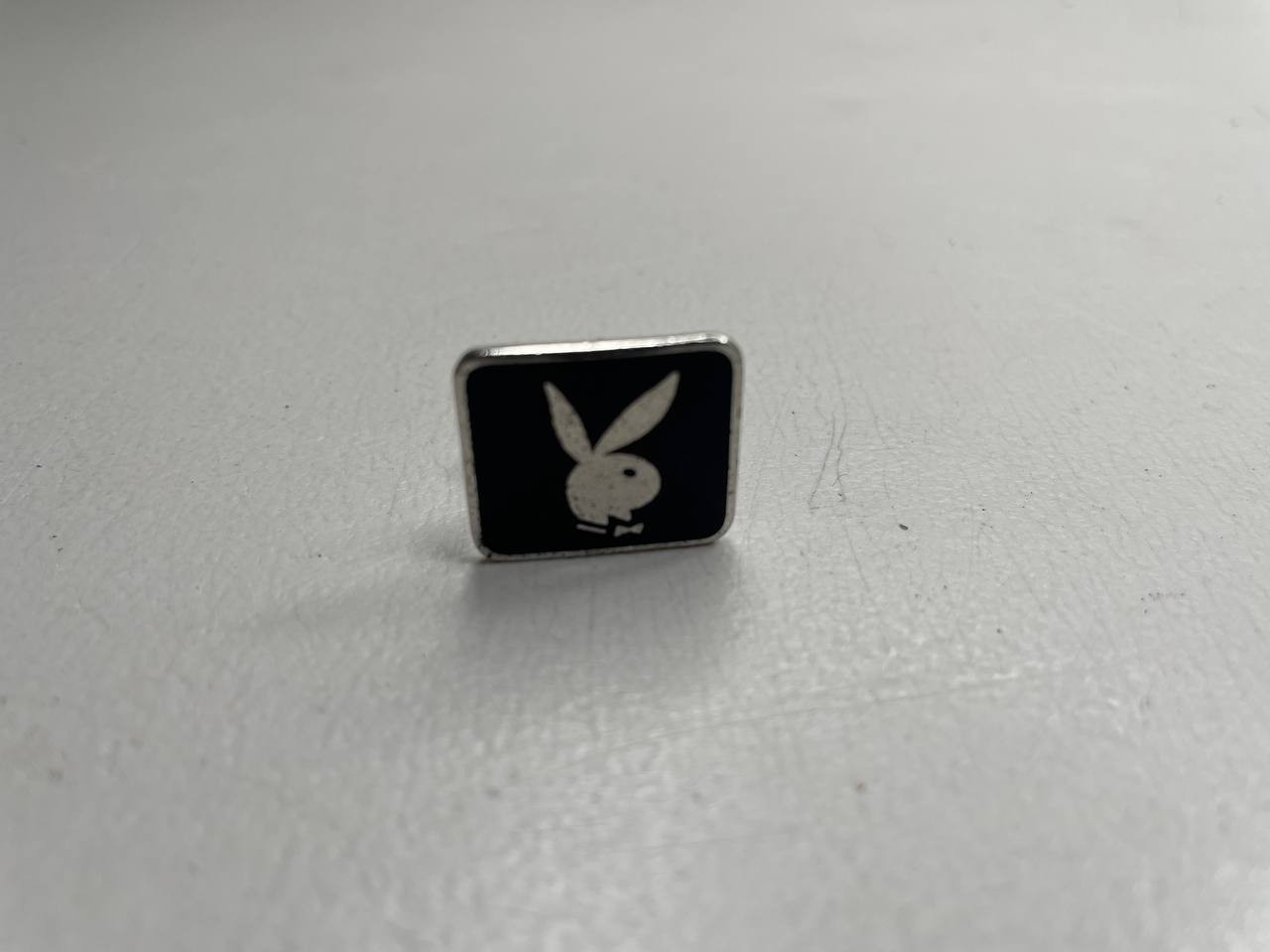 Vintage 1970's Playboy Bunny Enamel Stud Pin/Tie Tack - Black and Silver