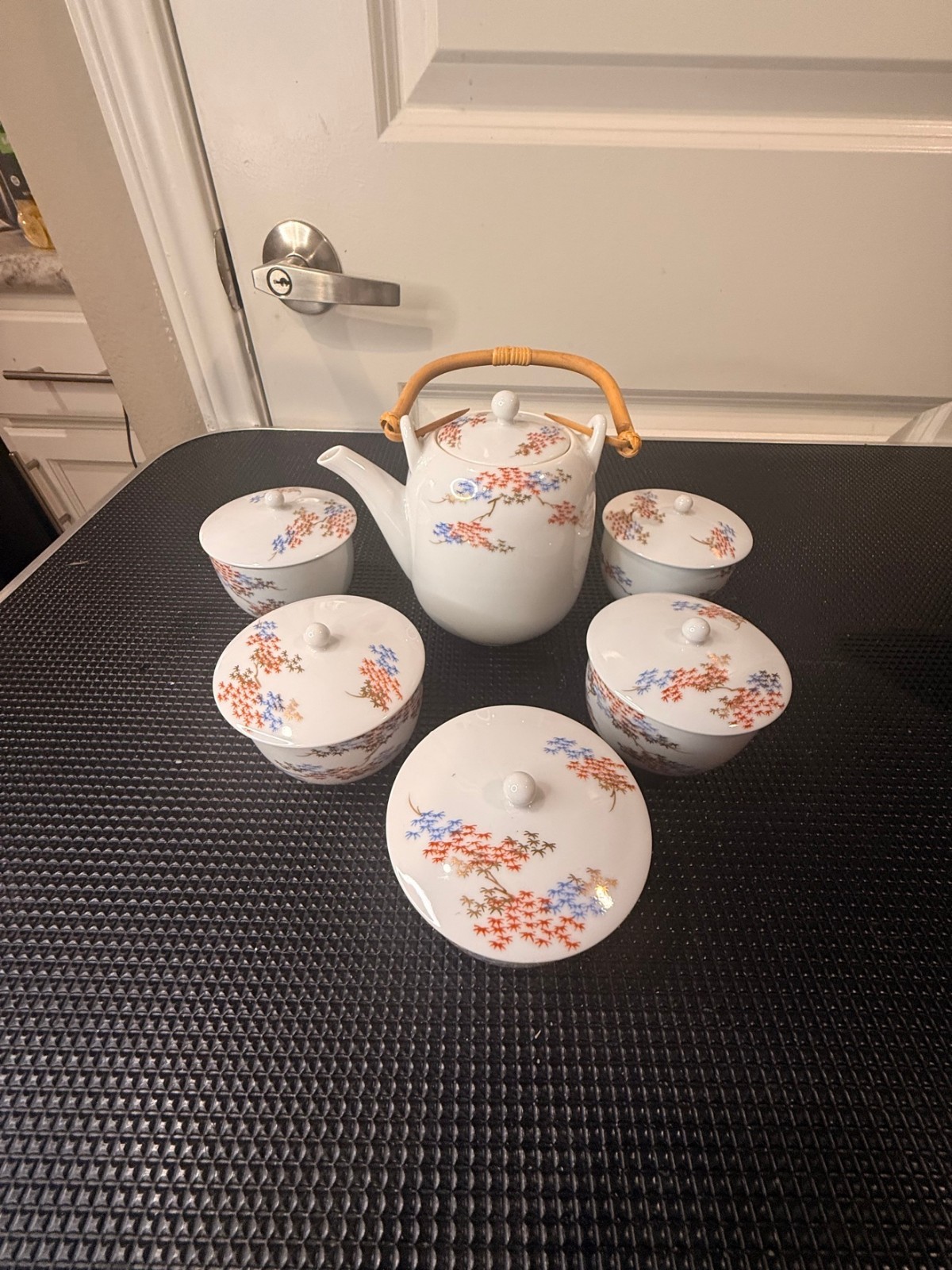 6 Vintage Japanese Red Lacquer Saucers Gold Cherry Blossom Sakura