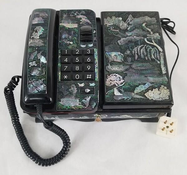 Vintage Asian mother of pearl inlaid landline desk set telephone