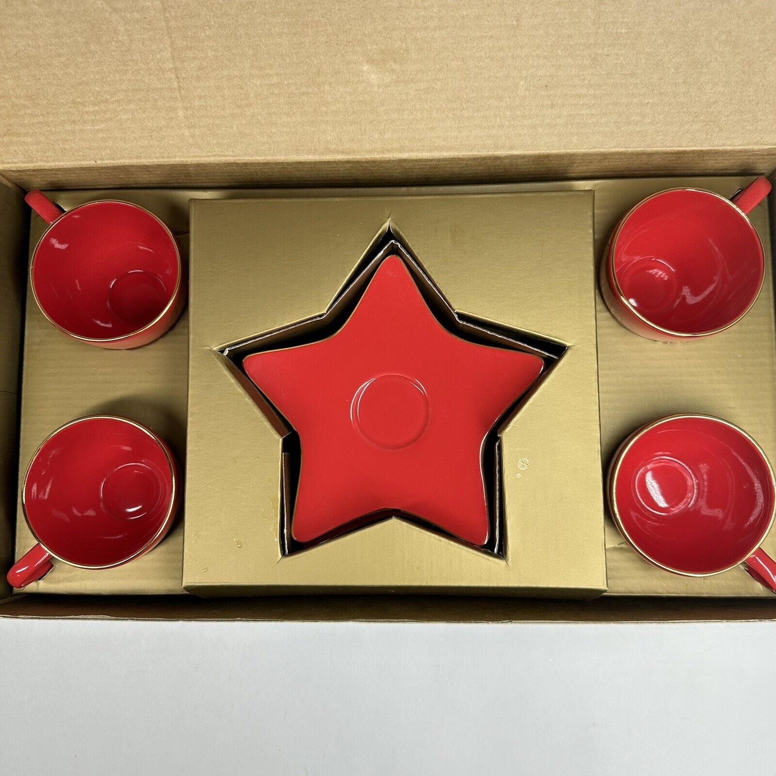 Williams Sonoma Espresso Set Christmas Holiday Star Red Box Set of 4