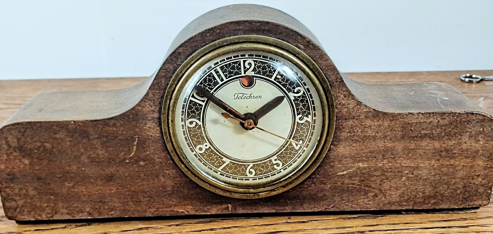 Vintage Telechron Electric Wood Mantel Clock Art Deco Brass Glass USA