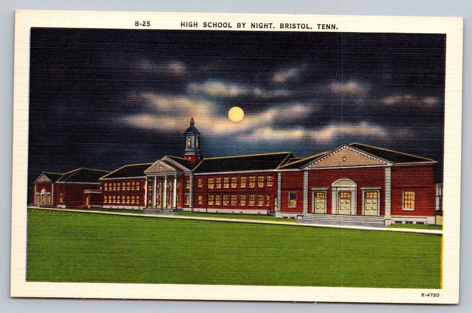 c1930 Linen High School By Night Bristol Tennessee TN Vintage Postcard c1930 Linen High School By Night Bristol Tennessee TN Vintage Postcard