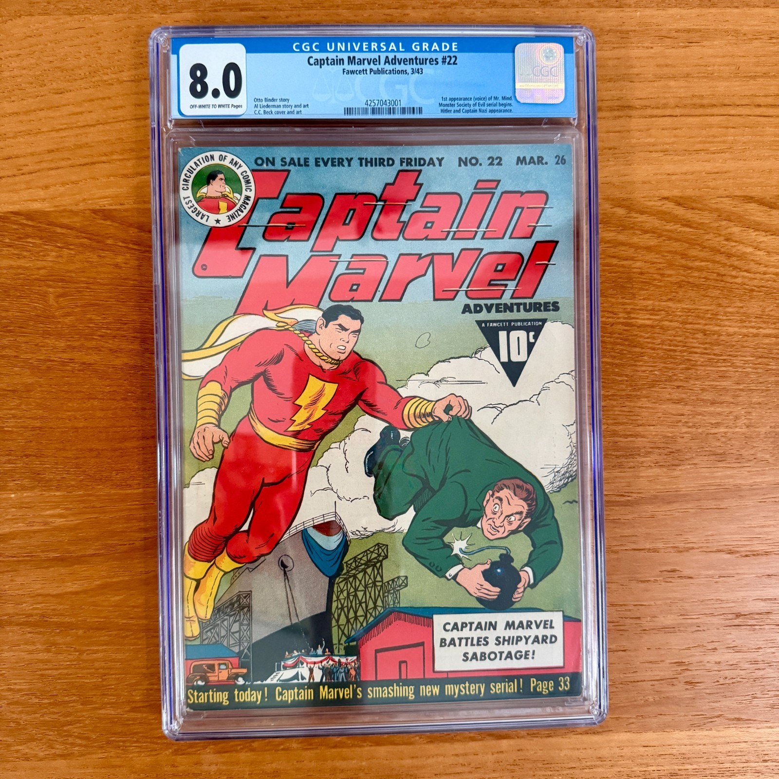 Captain Marvel Adventures #22 CGC 8.0 1943 1st Mr Mind Monster Society Shazam