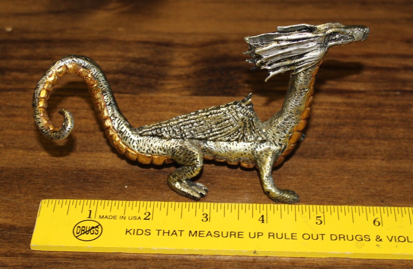 6 inch Vintage Pewter Sea Dragon with Wings Gold Tone Belly