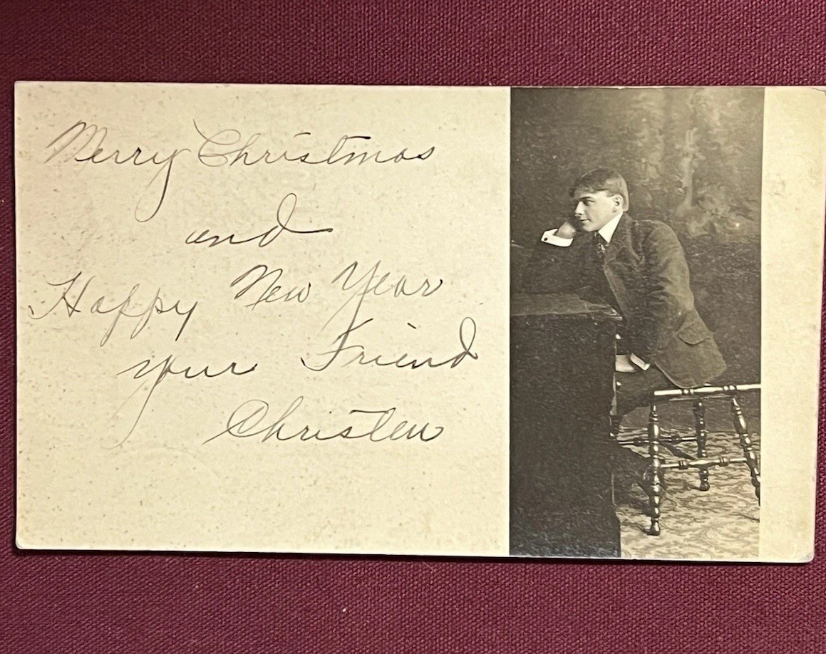 Antique Christmas Card HNYear RPPC Handsome &Love Struck  Dec 24 1903 Minnesota