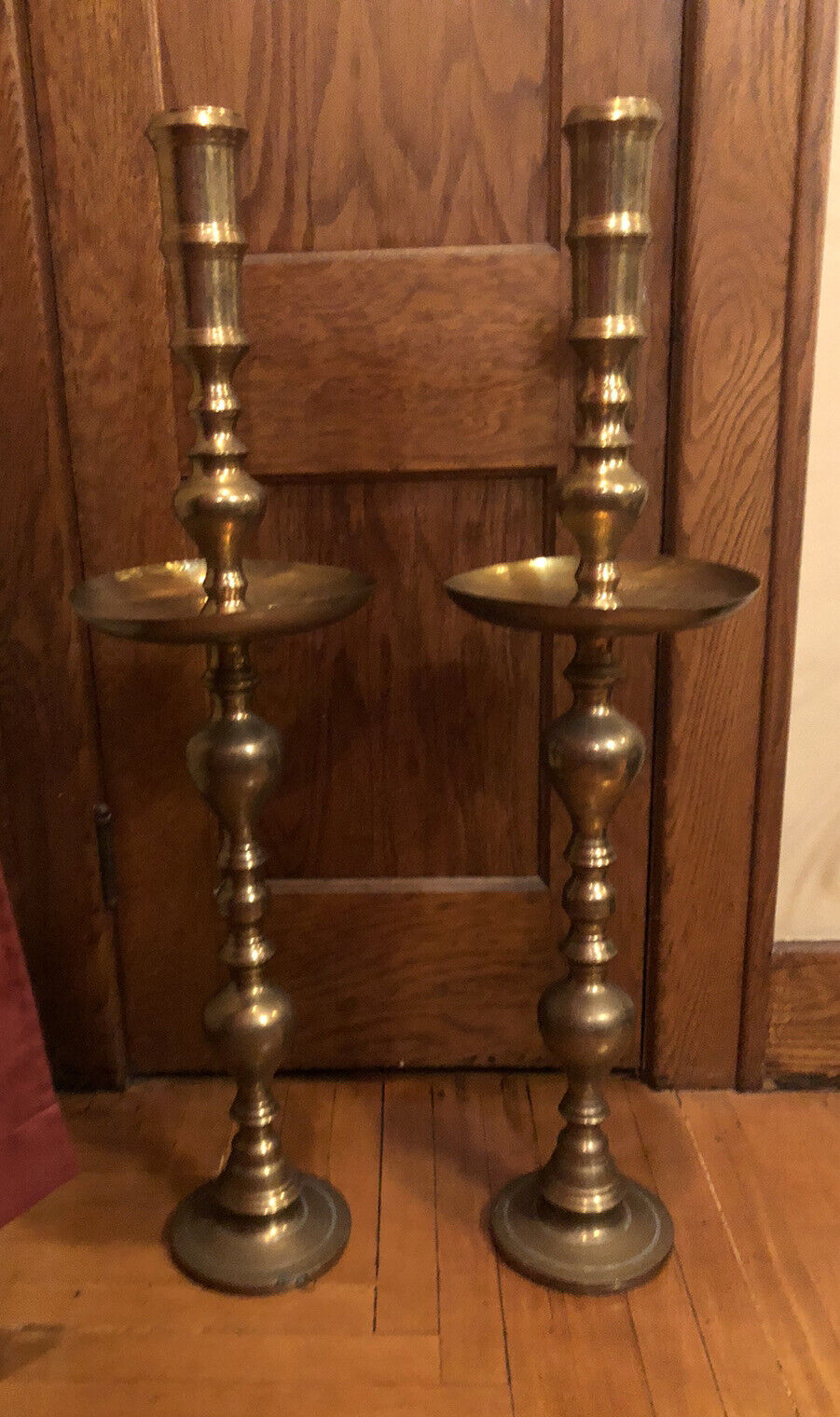 Vintage Pair of Etched Brass Tall floor Candlesticks Standing Candle Holders 3ft