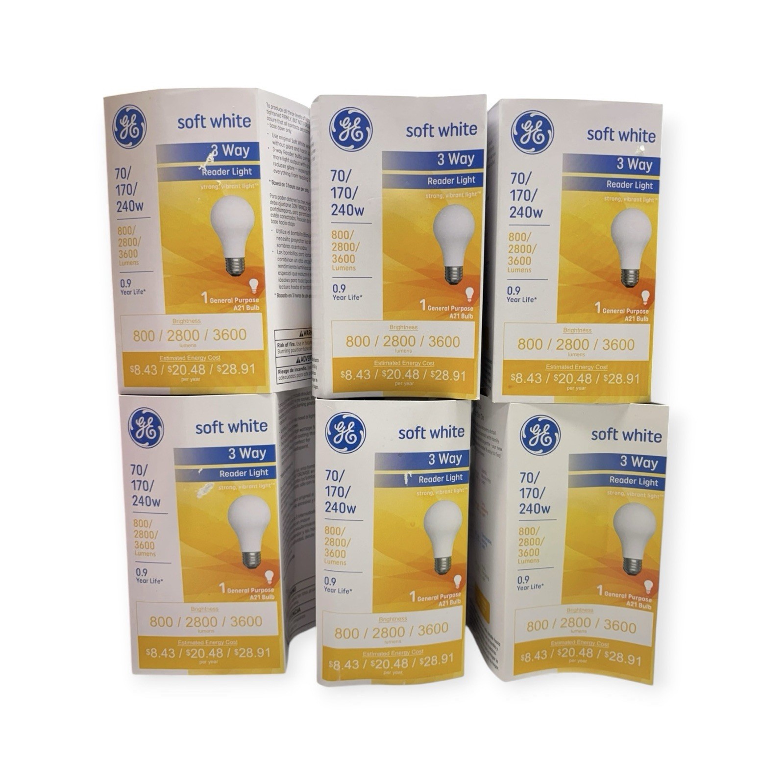 (6) GE Soft White 30-70-240w 3 Way Light Bulbs A21 A 21 Old Style