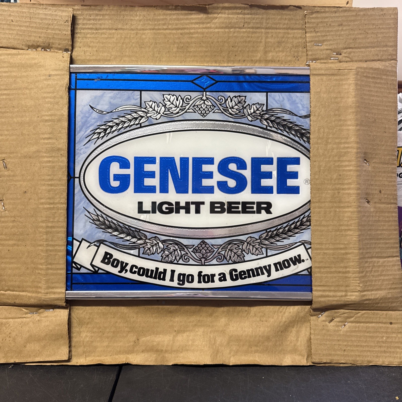 Genesse Light Beer Advertising Display Sign Mirror Bar 16” NEW 80’s Vintage