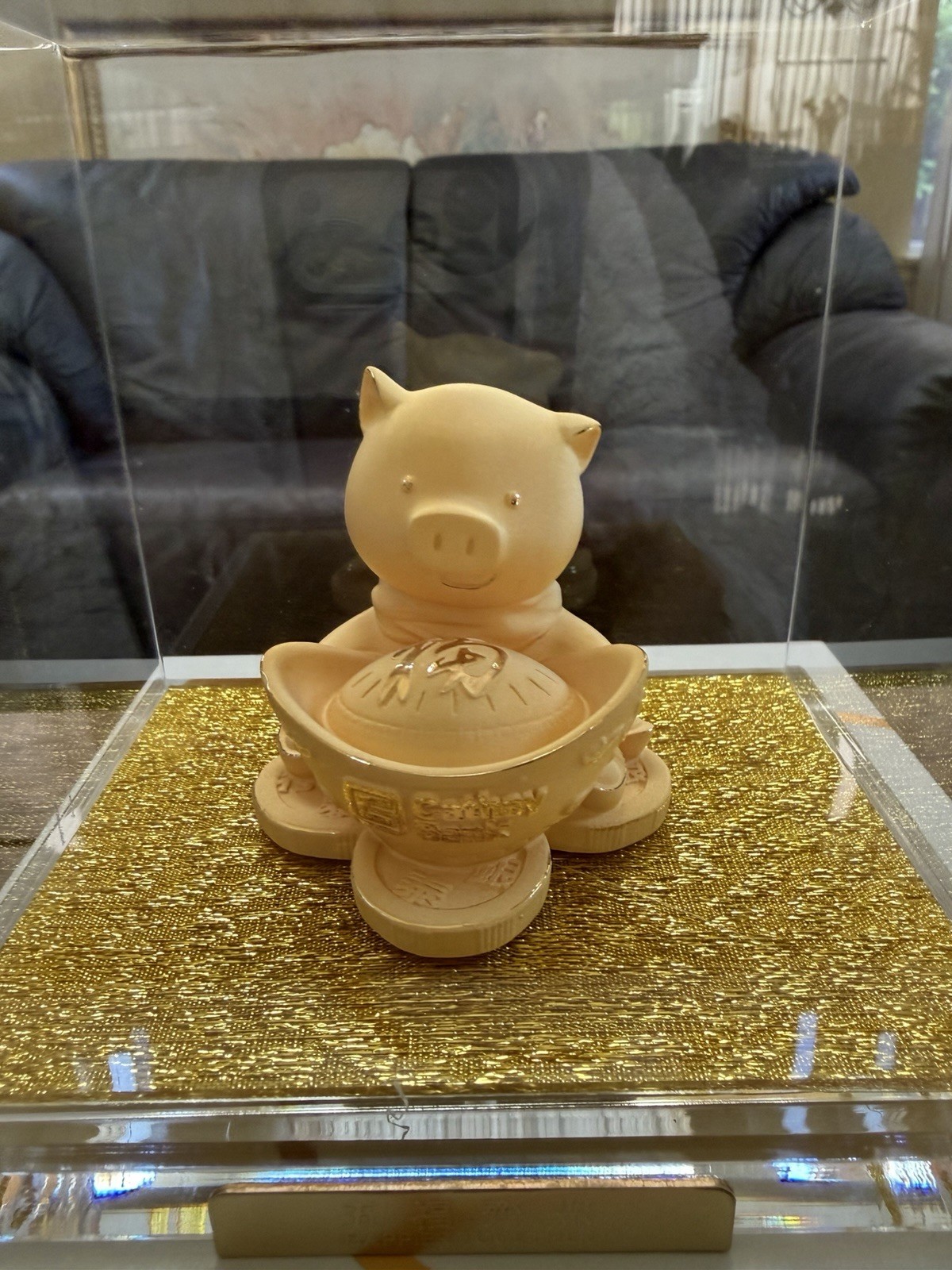 Cathay Bank Gold Plated Year of the Pig Figurine Chinese New Year w/ Box & Case