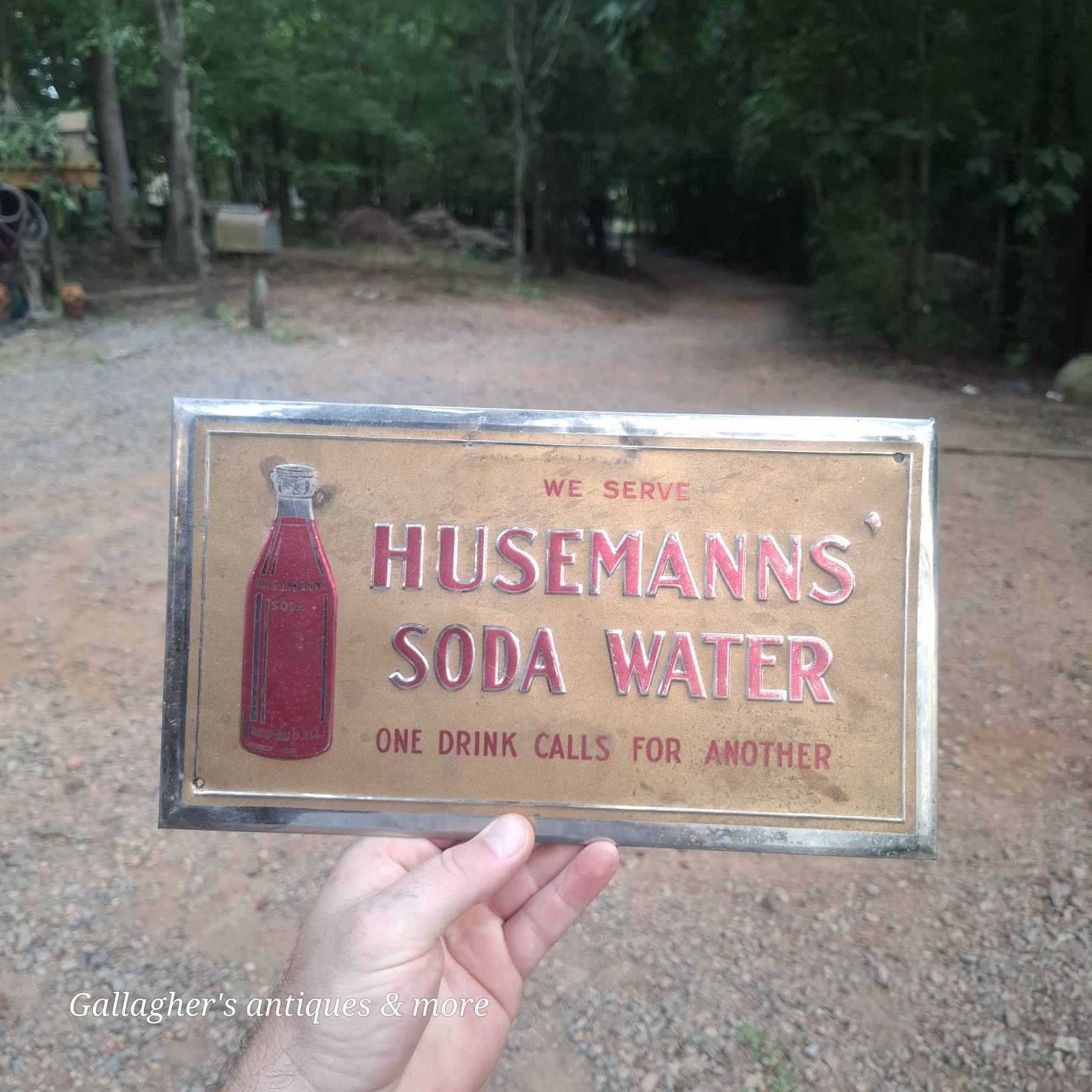Vintage Husemanns Soda Water Tin over Cardboard Sign By Kamper Thomas Company