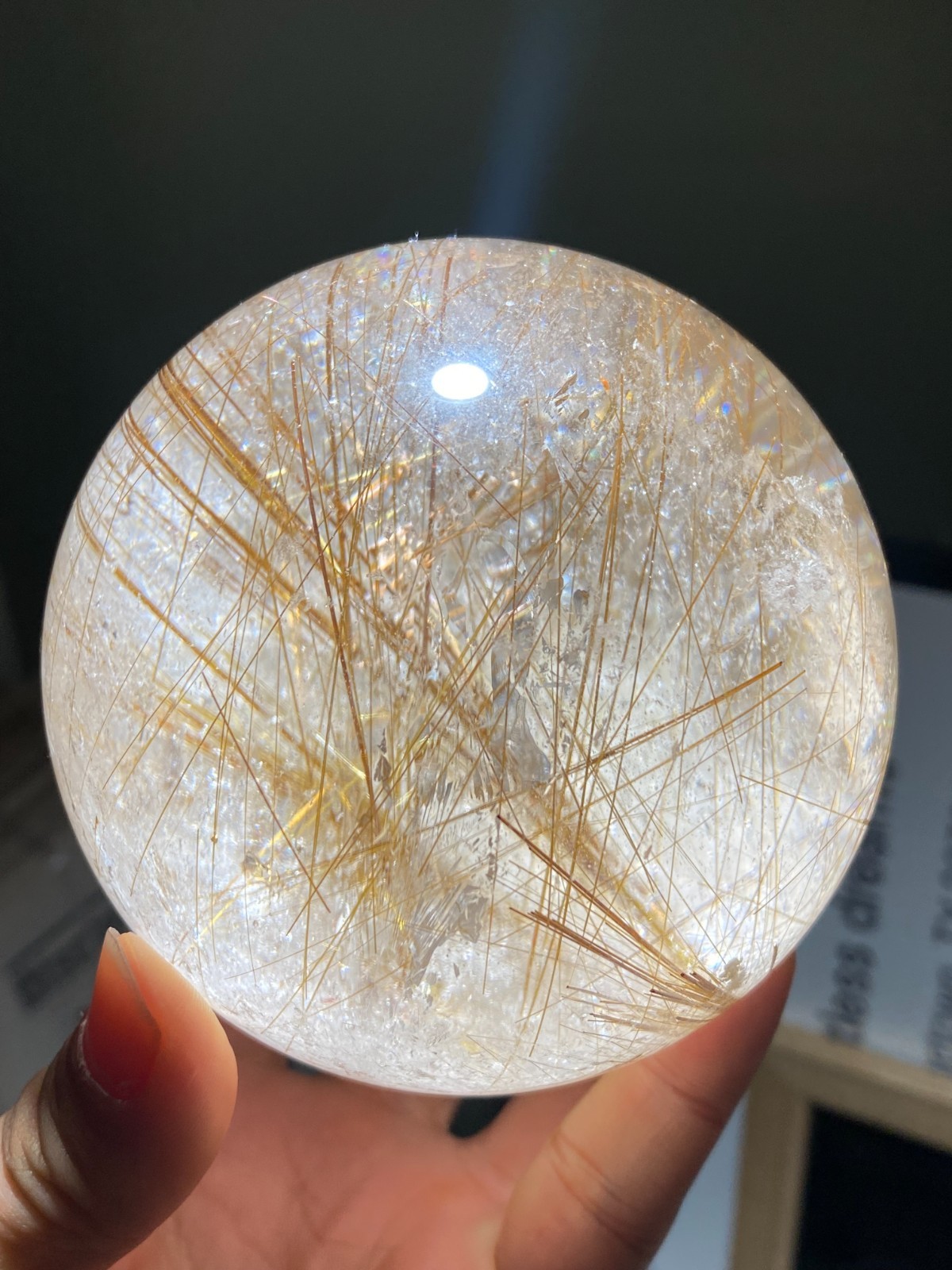 90mm TOP RARE Natural Gold Rutilated Sphere Quartz Crystal Ball Reiki Healing