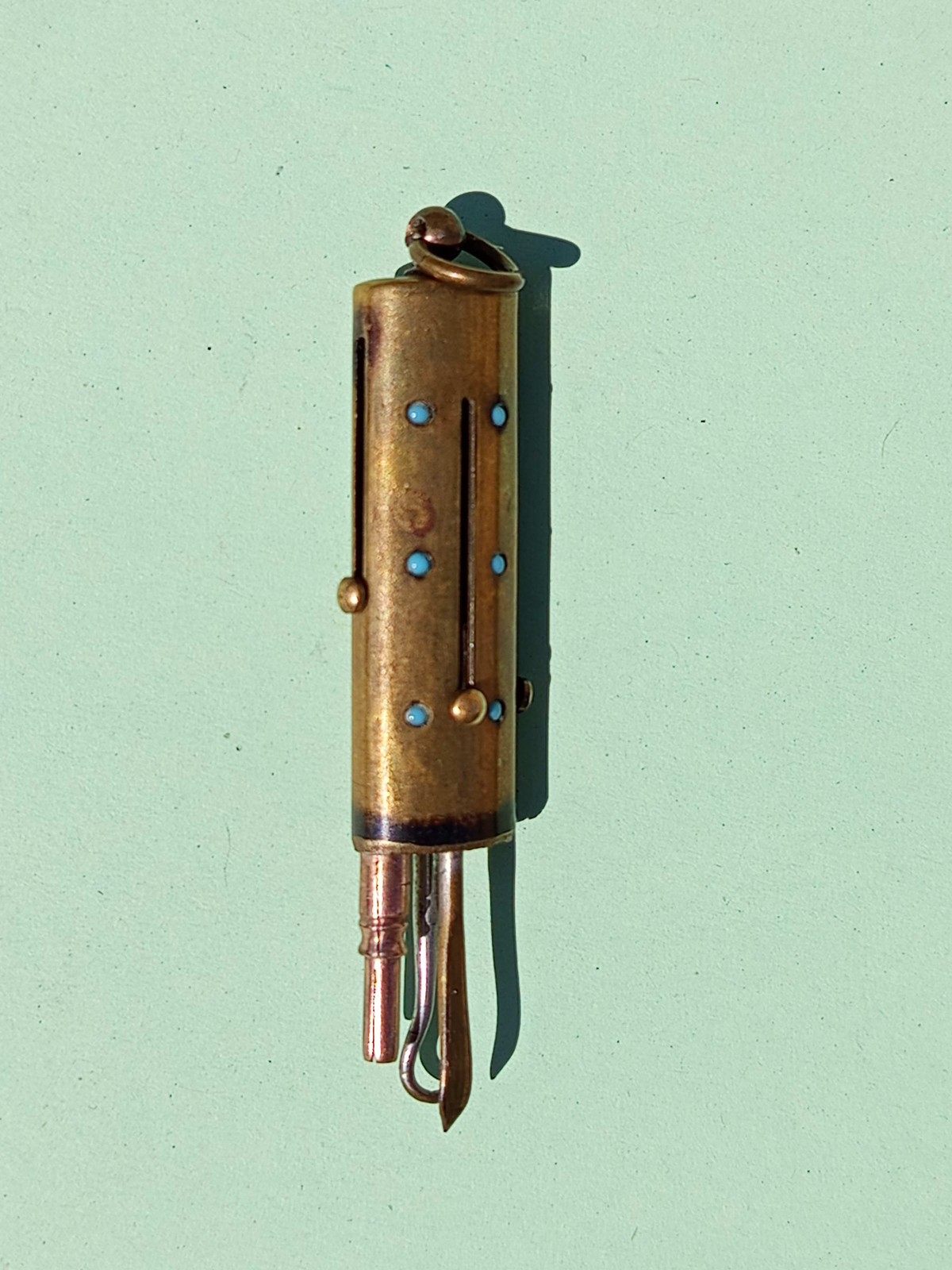 Victorian Antique Brass Multifunctional pencil for Chatelaine Sliding Mechanism