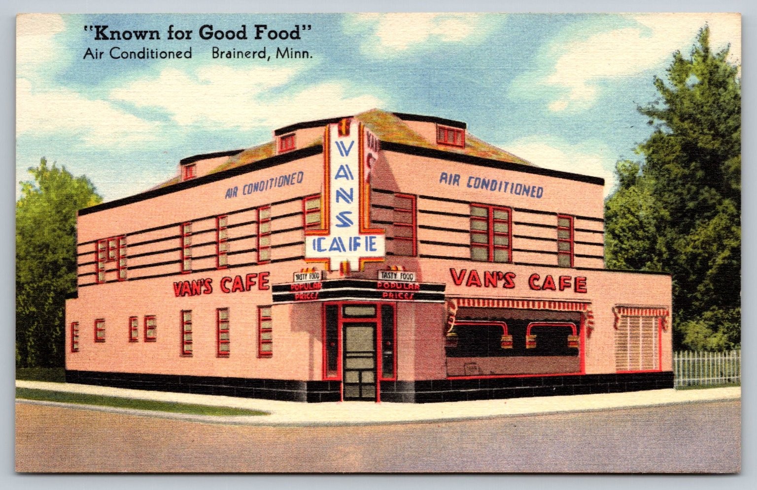 Vintage Van\'s Cafe Brainerd MN Air Conditioned Linen Postcard Vintage Van\'s Cafe Brainerd MN Air Conditioned Linen Postcard