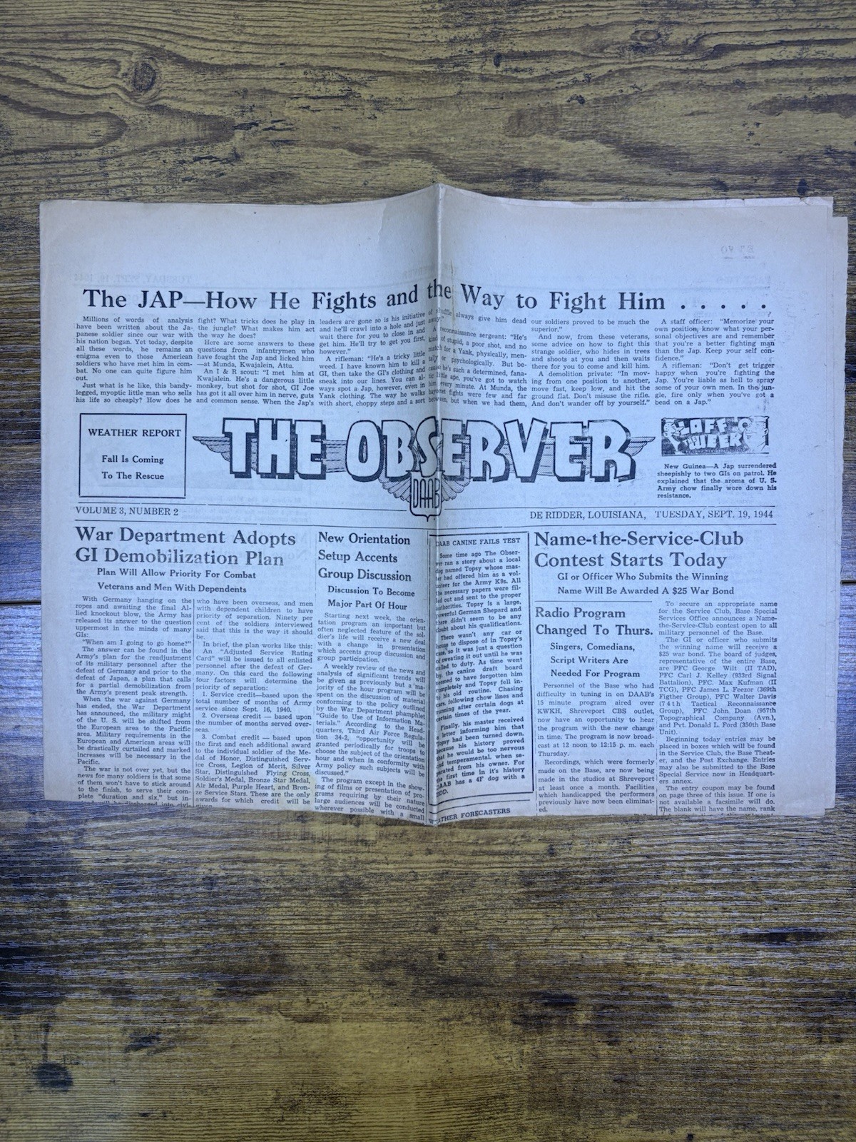 1944 The Observer Newspaper DAAB De Ridder Louisiana Newspaper Military Paper