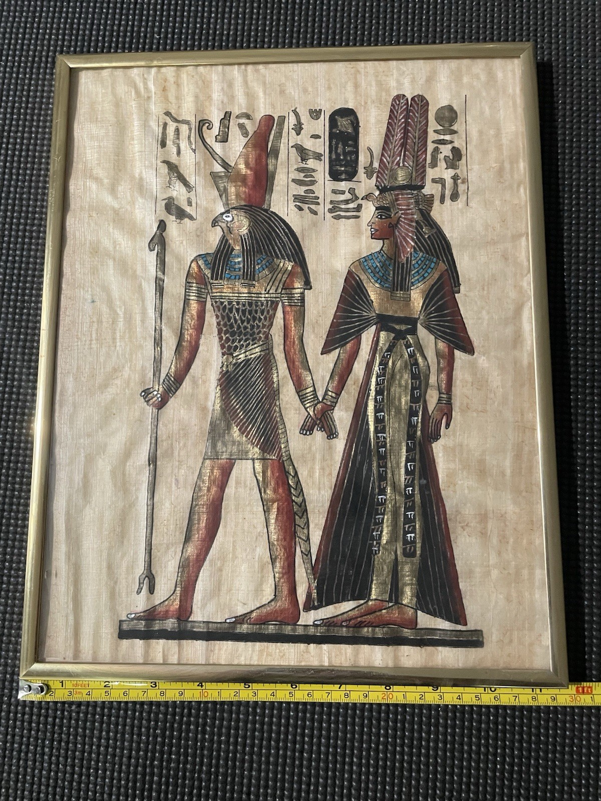 Authentic Hand Painted Ancient Egyptian Papyrus Replica From Temple walls Framed