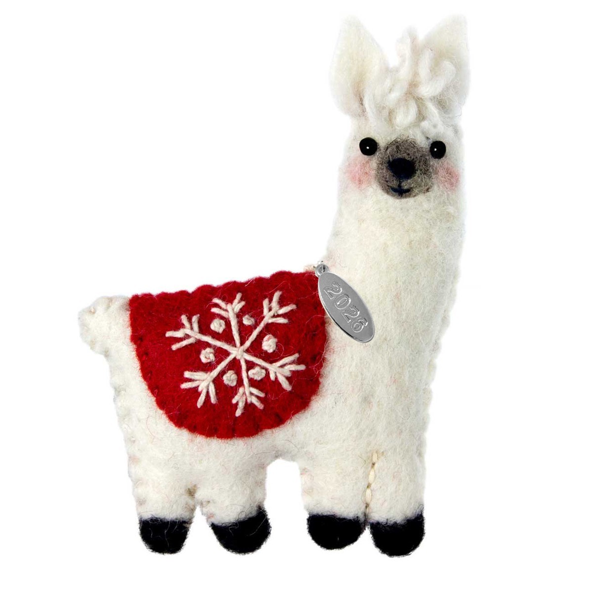 2026 Llama Christmas Ornaments, Handmade Felt, Wool; Fair Trade, Gift Boxed