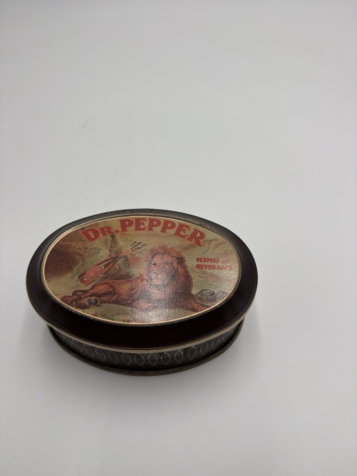 Rare Vtg 1979  Dr Pepper King of Beverages Lidded Oval Tin Box