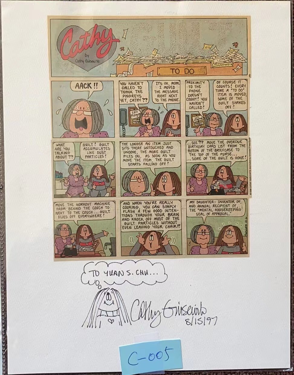 Cartoonist REAL Hand Signed and Drawing Sketch Original 8.5x5 C-005