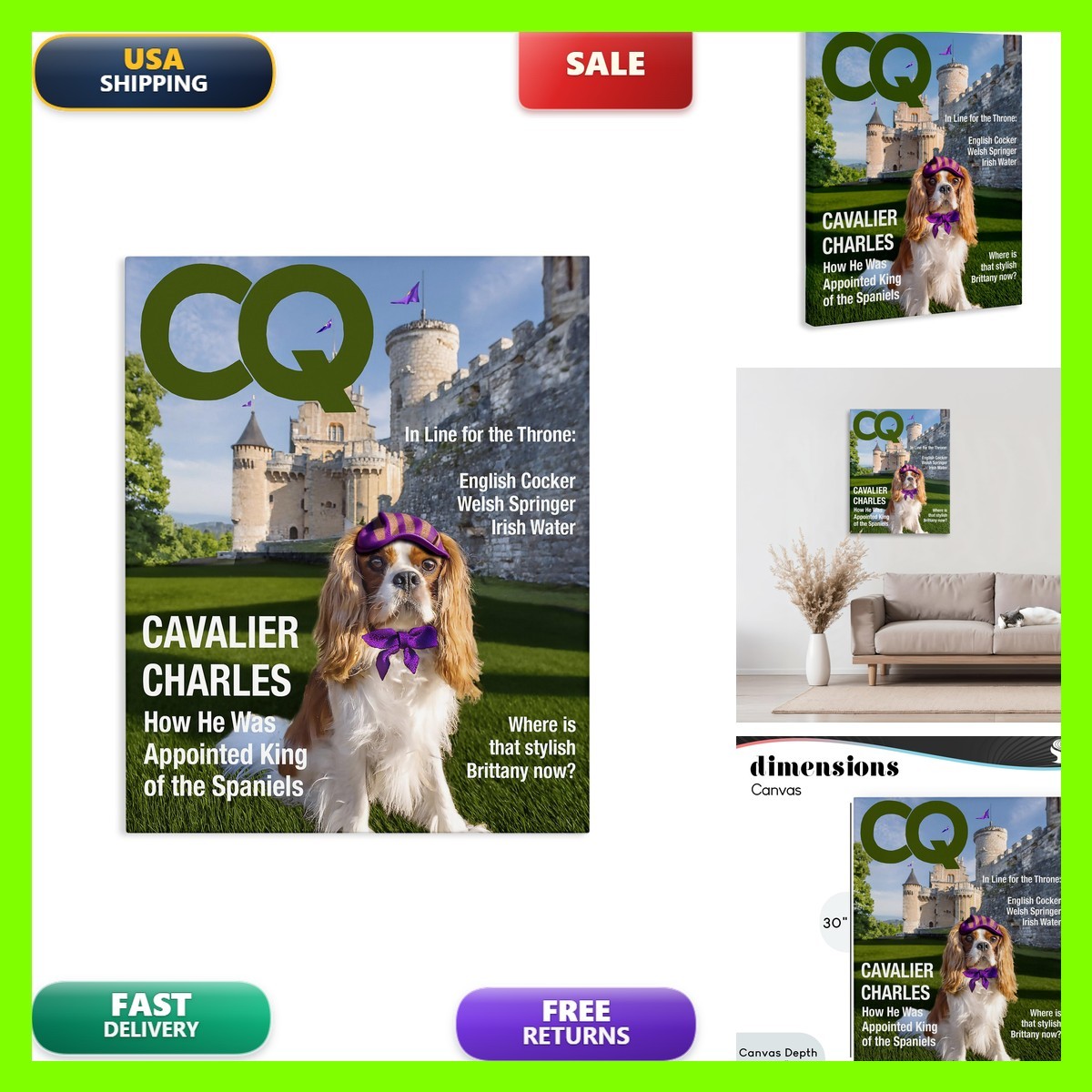 Stupell Industries Royal Cavalier Magazine Pet Humor 24 X 30 Inch Canvas Wall