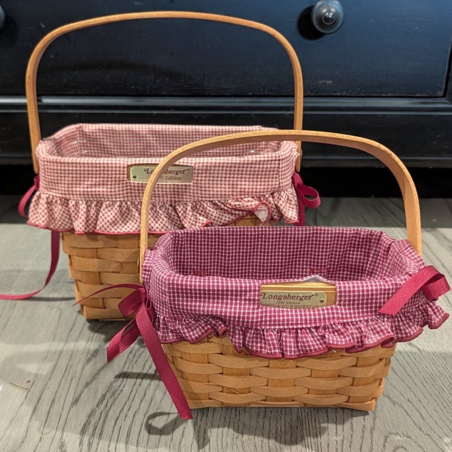 Lot of 2 Longaberger Hartville Tour Baskets with Red and White Gingham 1995 1996