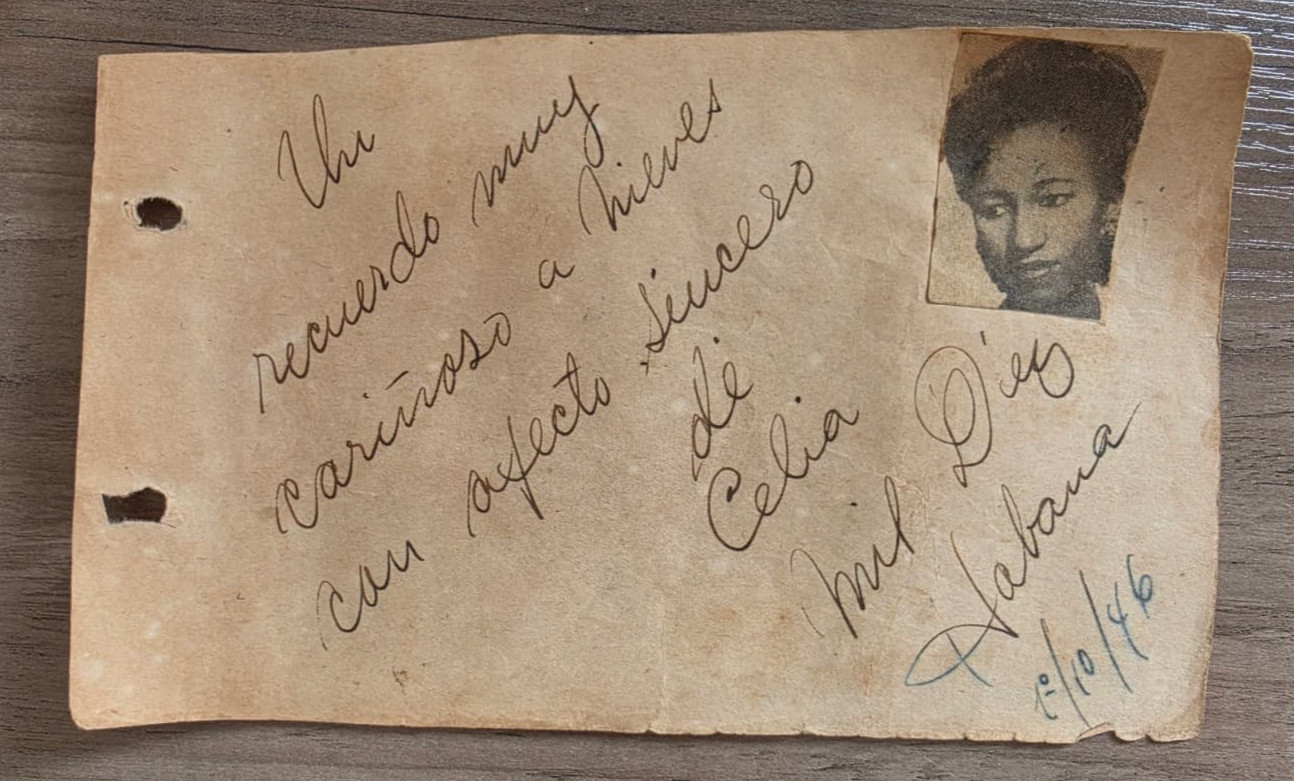 RARE SINGER LEGEND CELIA CRUZ INSCRIBED SIGNED AUTOGRAPH 1946 ORIG MA81