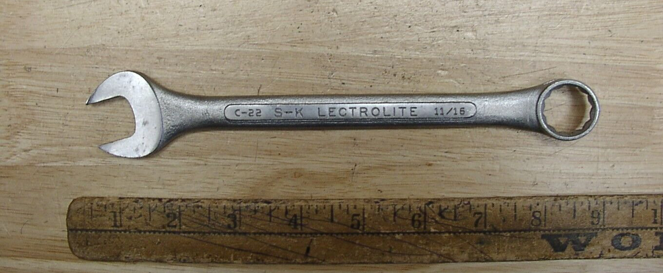 Vntg S-K Lectrolite C-22 Comb, Open End & 12 Pt Box Wrench,11/16\
