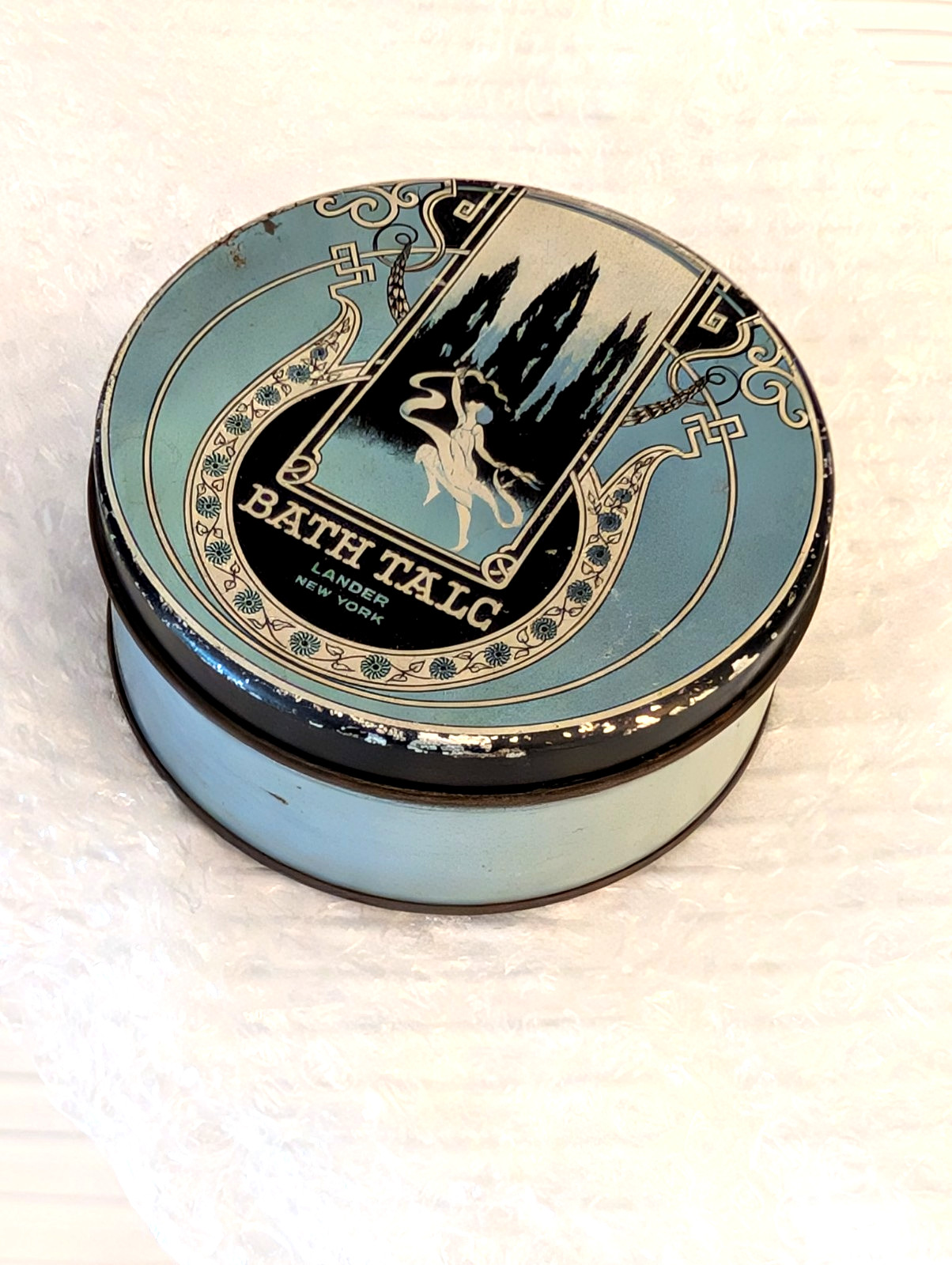 Vintage Lander Bath Talc Dusting Powder Tin EMPTY Metal Tin Art Nouveau