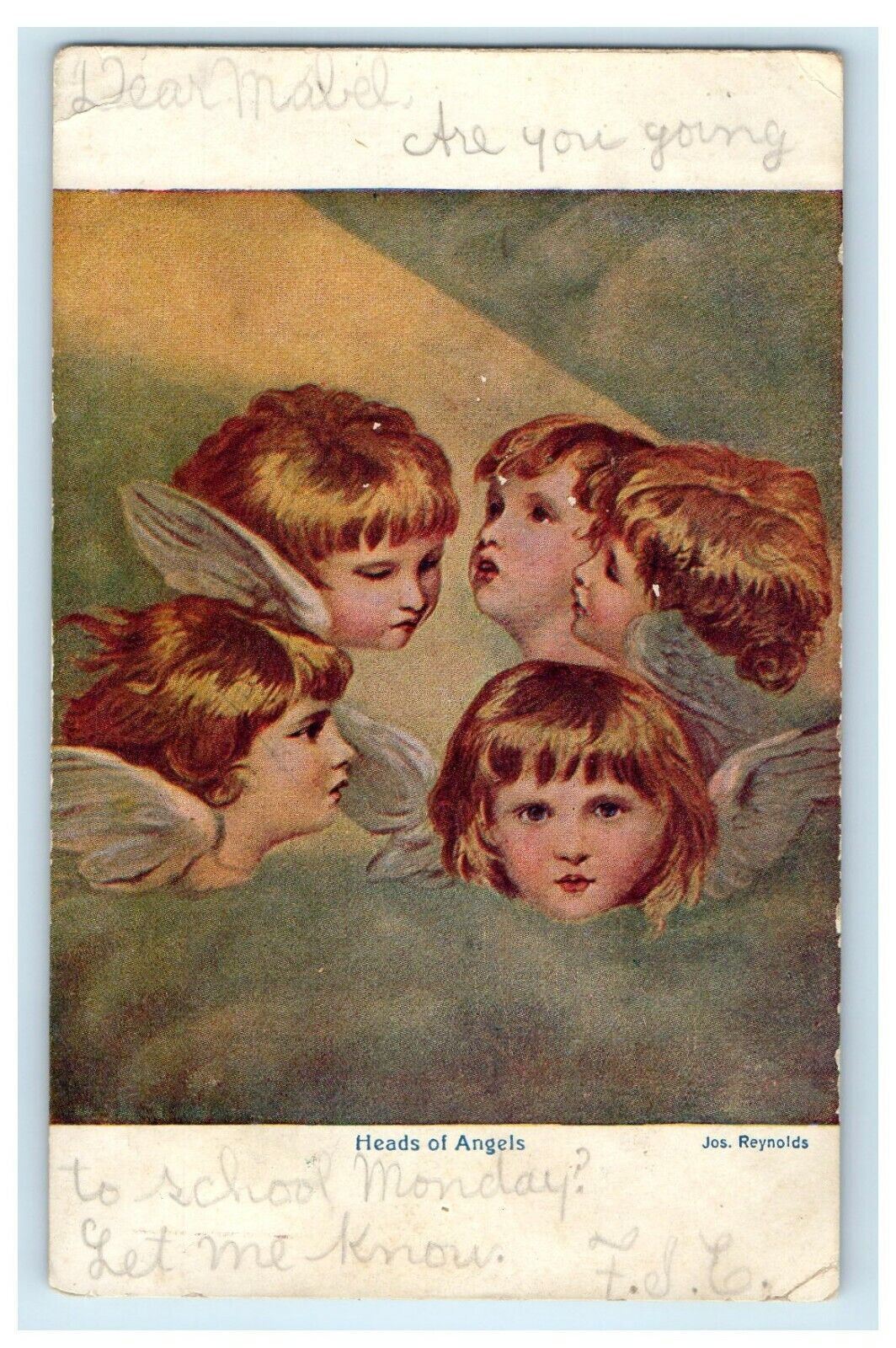 c1905 Valentine Head Of Cherubs Angels Antique Postcard