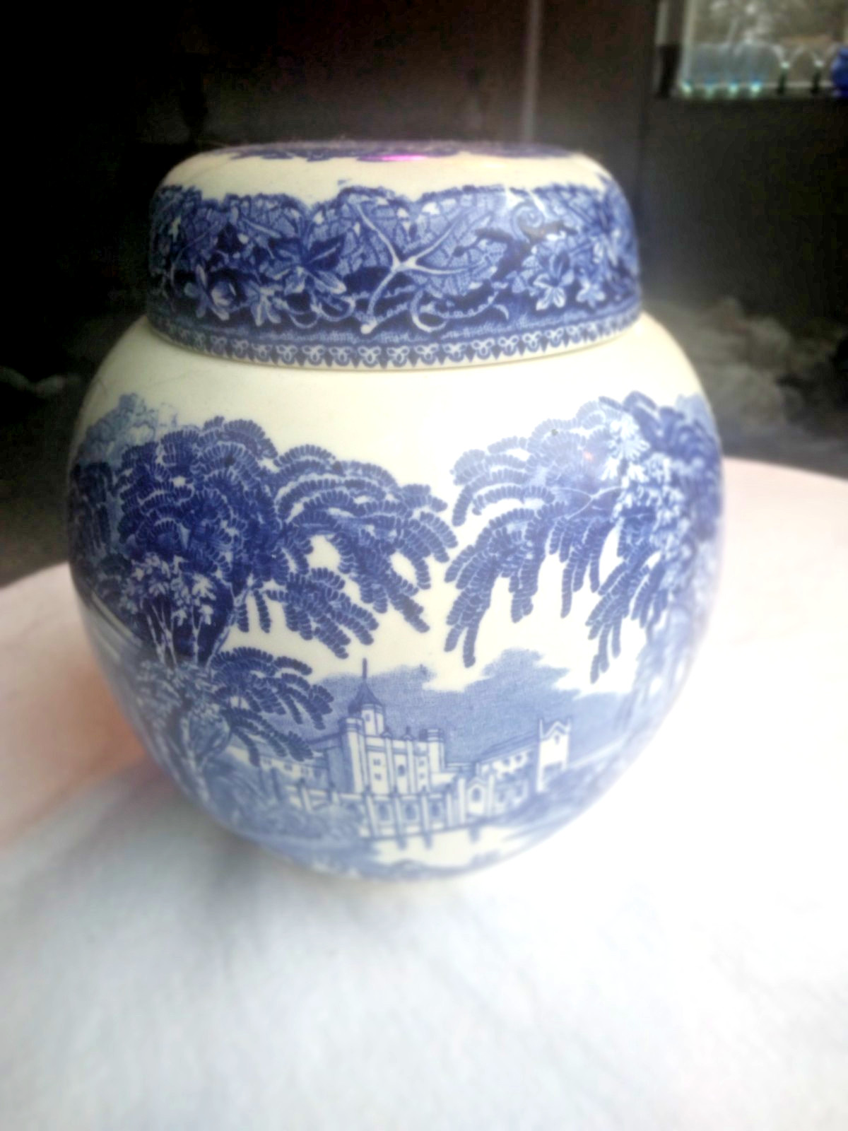 Vintage Mason's Vista Blue Round Covered Vase with Lid - Excellent