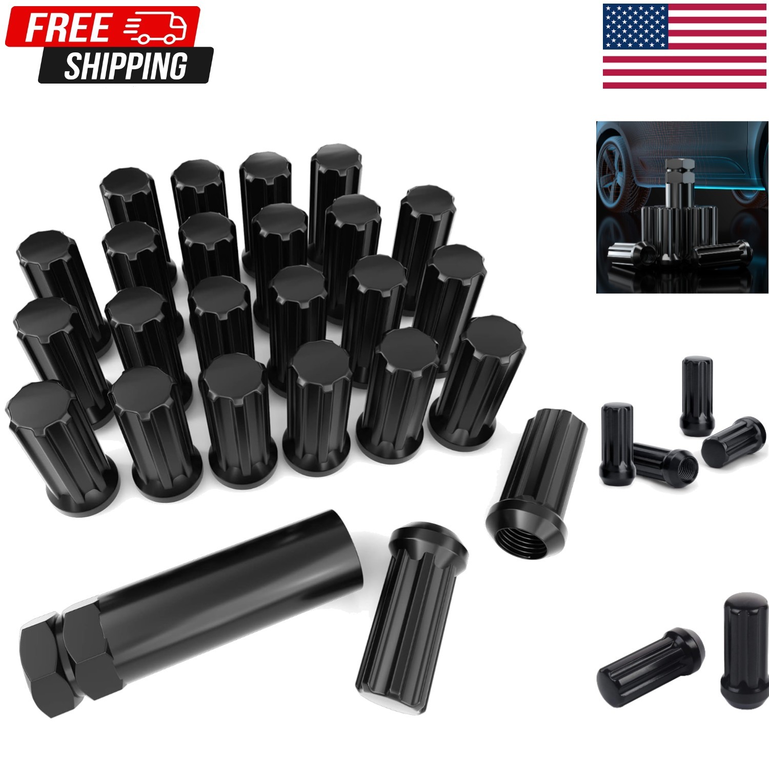 14x1.5 Wheel Lug Nuts, 24 pcs Black M14x1.5 Lug Nut Closed End Long Extended XL