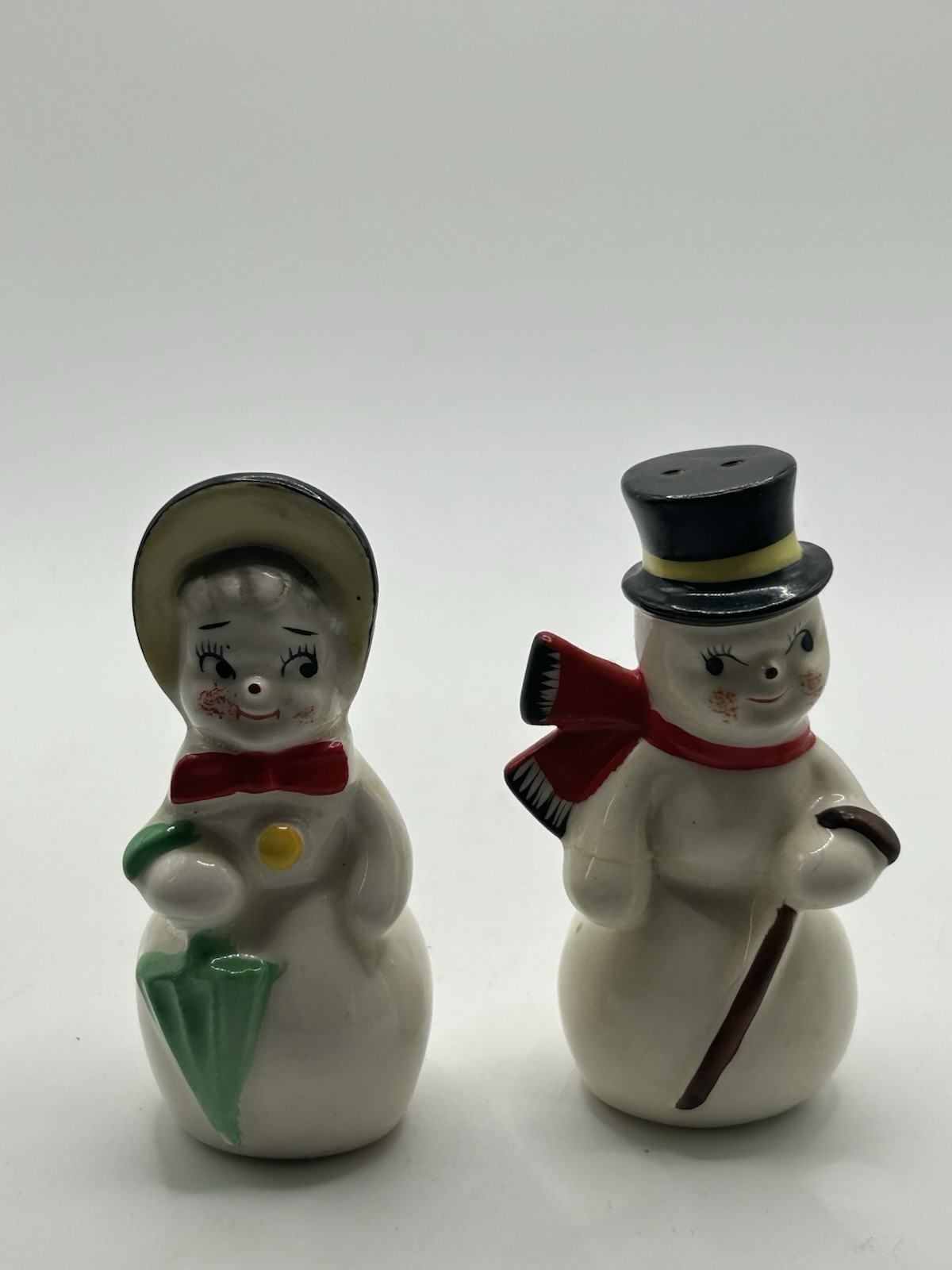 Rare Vintage Norcrest Snowman Salt Pepper Shakers MCM Japan 1950S