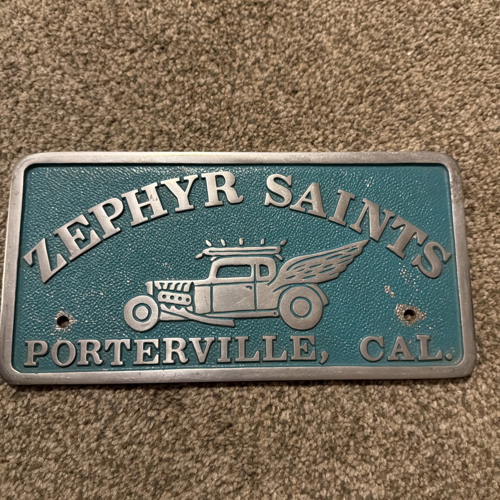 Vtg Koehler Foundry Car Club Plaque Zephyr Saints Porterville CA Winged Hot Rod Vtg Koehler Foundry Car Club Plaque Zephyr Saints Porterville CA Winged Hot Rod