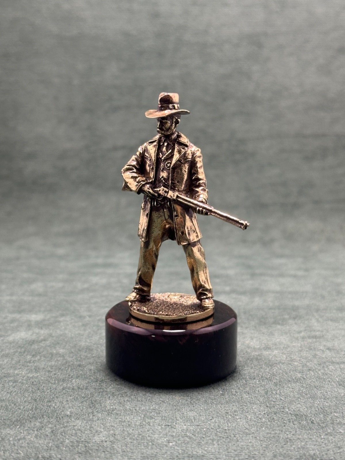 Sheriff Statuette Cast Bronze Art Deco Figurine Sculpture Base In Obsidian