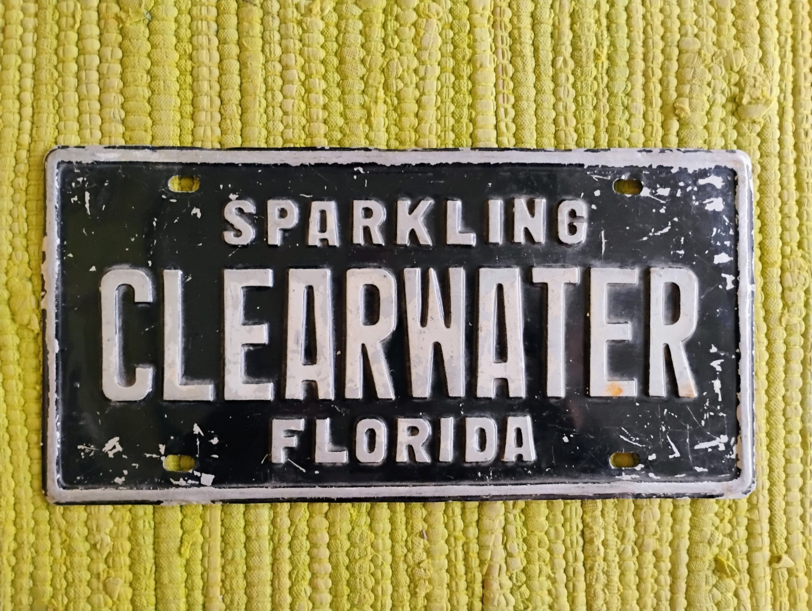 Vintage Sparkling Clearwater Florida License Plate Booster Vanity Tag